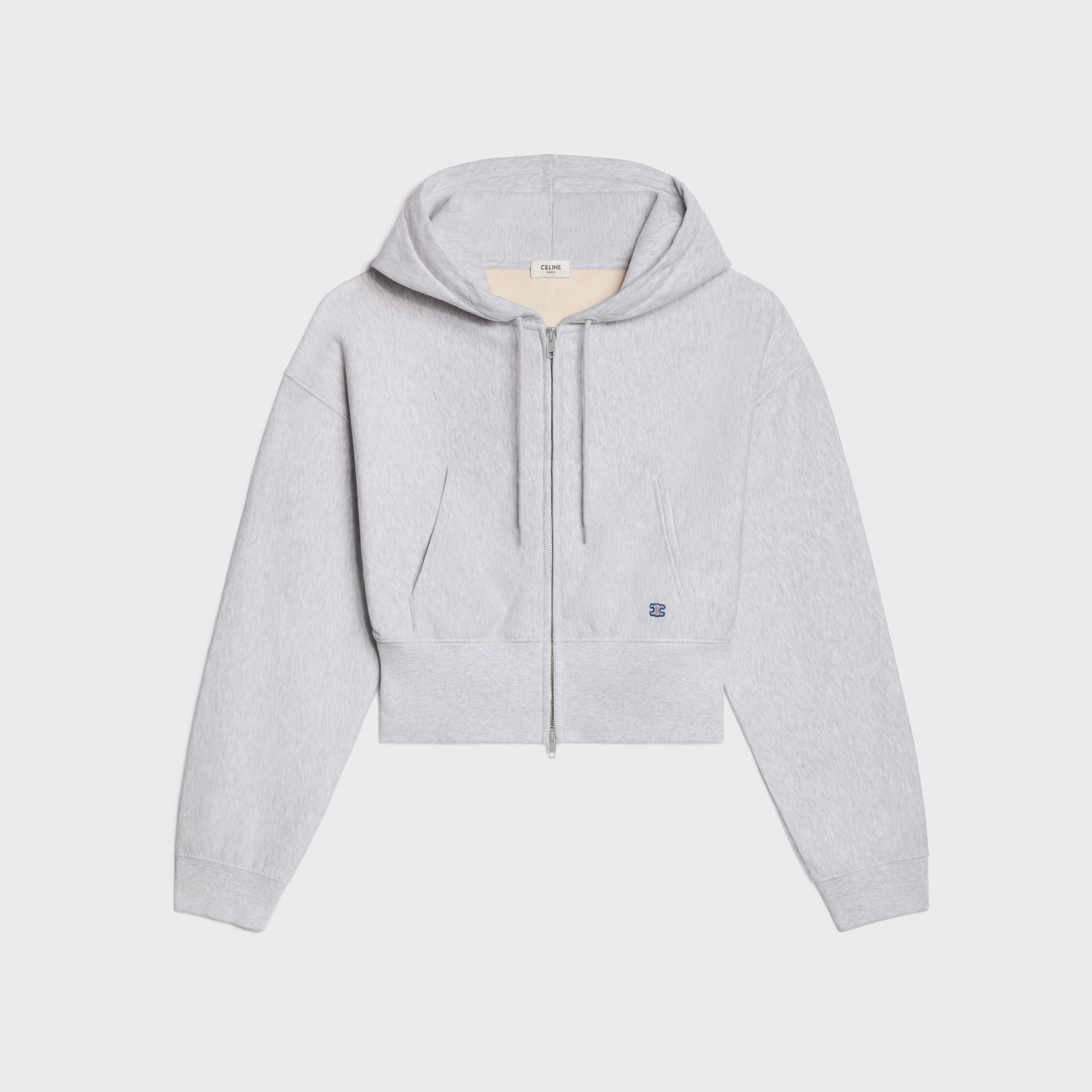 CELINE グレー パターン ジップアップジャケット cropped zipped hoodie IN cotton fleece - PALE GREY | CELINE